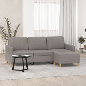 Sofá de 3 plazas con taburete de tela gris taupe 180