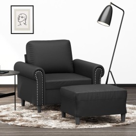 Sillón con taburete cuero sintético negro 60