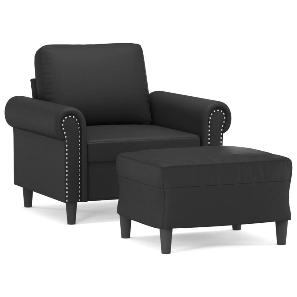 Sillón con taburete cuero sintético negro 60