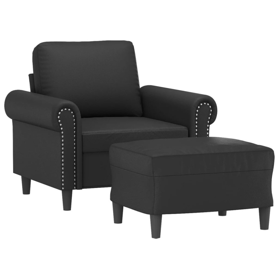 Sillón con taburete cuero sintético negro 60