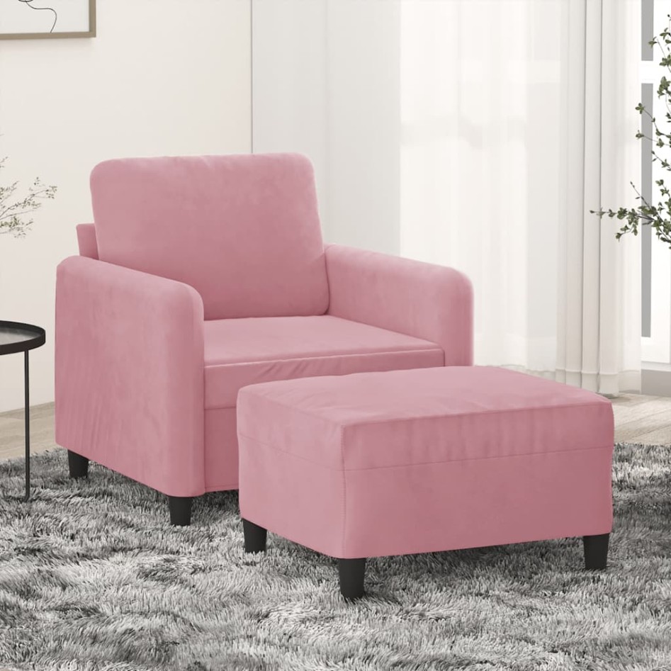 Sillón con taburete terciopelo rosa 60