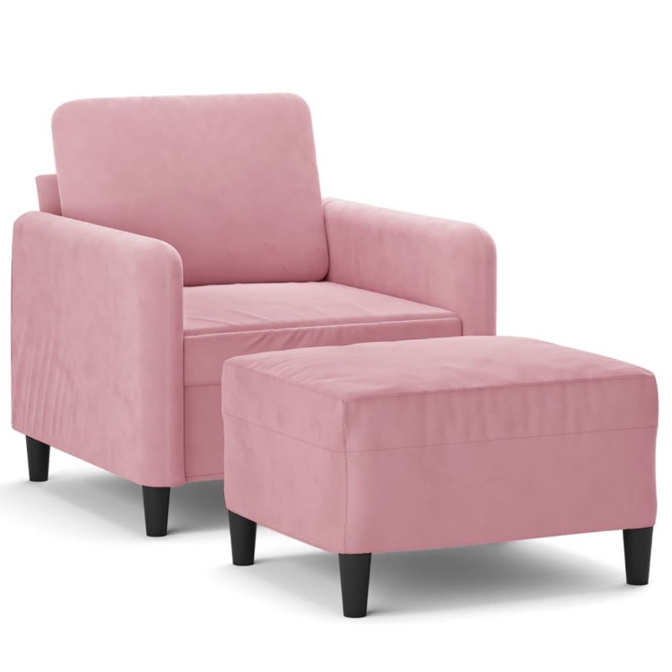 Sillón con taburete terciopelo rosa 60