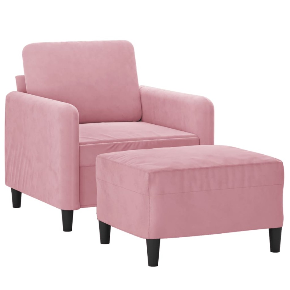 Sillón con taburete terciopelo rosa 60
