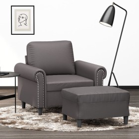 Sillón con taburete cuero sintético gris 60