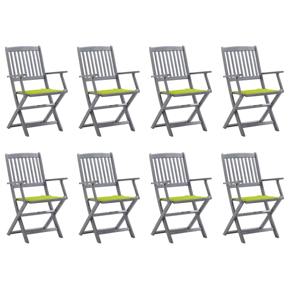 Sillas de jardín plegables 8 uds y cojines madera maciza