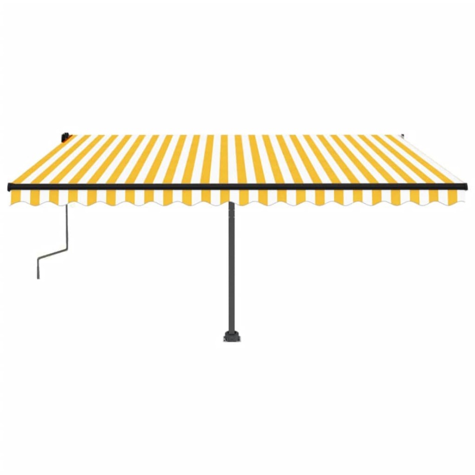 Toldo de pie retráctil manual amarillo y blanco 450x300