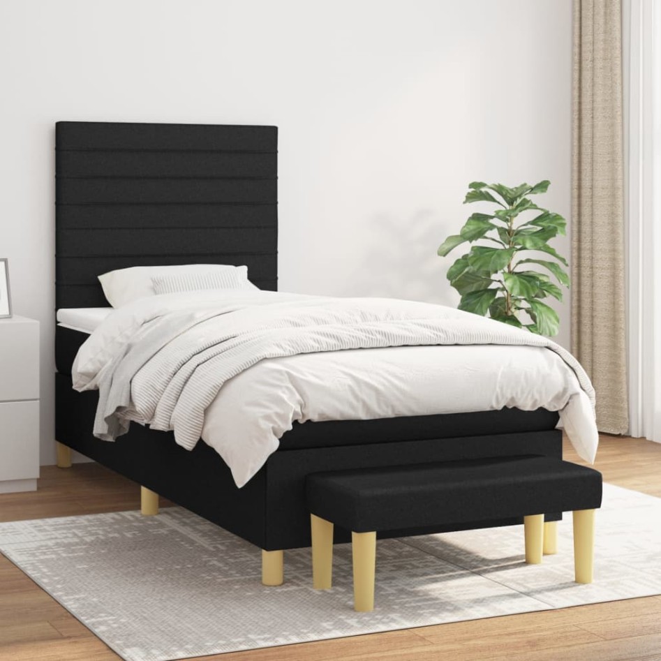 Cama box spring con colchón tela negro 90x200