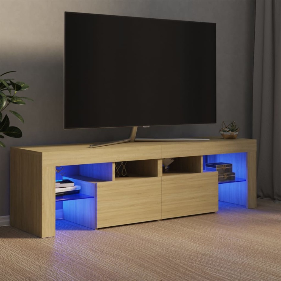 Mueble de TV con luces LED color roble Sonoma 140x36,5x40