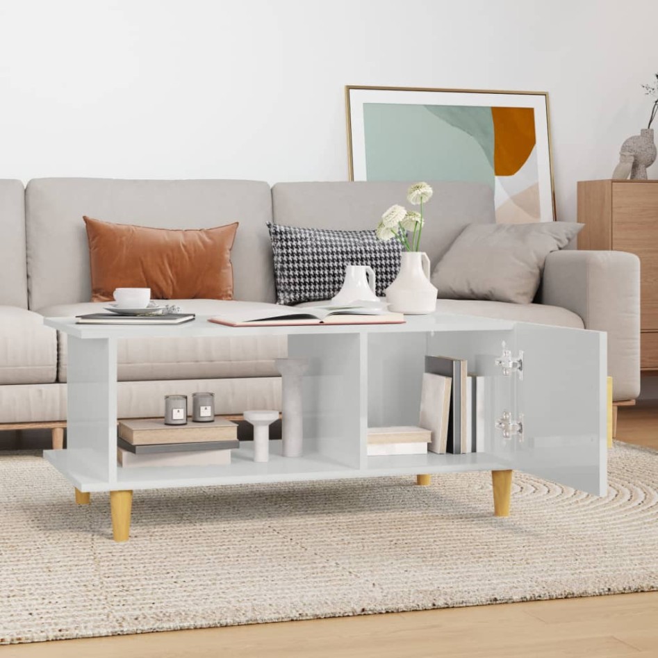 Mesa de centro madera contrachapada blanco brillo 90x50x40