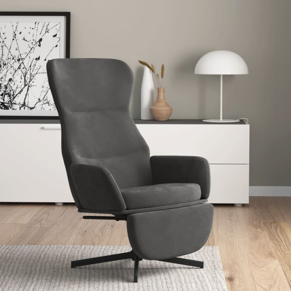 Sillón de relax con reposapiés terciopelo gris