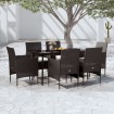 Juego de comedor de jardín 7 piezas con cojines negro