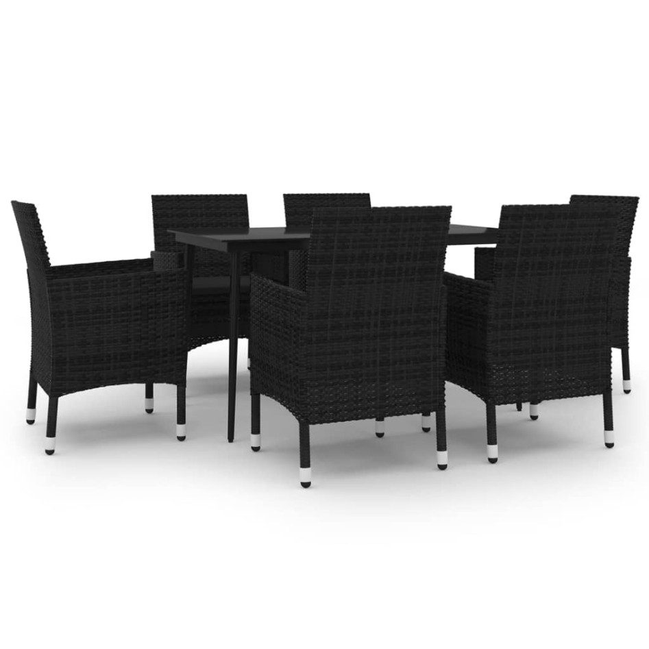 Set comedor de jardín 7 pzas y cojines ratán sintético y