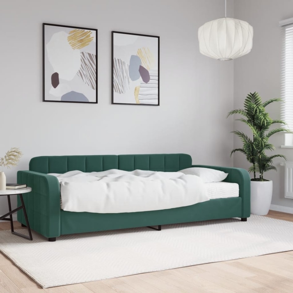 Sofá cama con colchón terciopelo verde oscuro 90x200