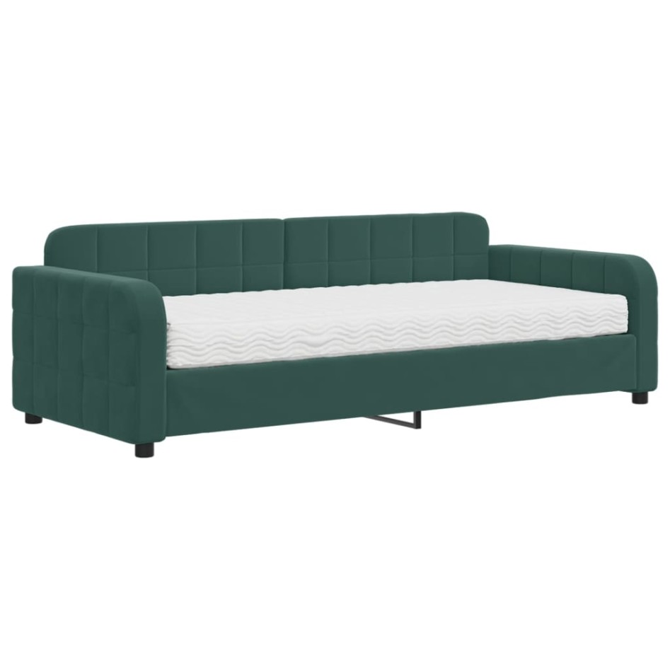 Sofá cama con colchón terciopelo verde oscuro 90x200