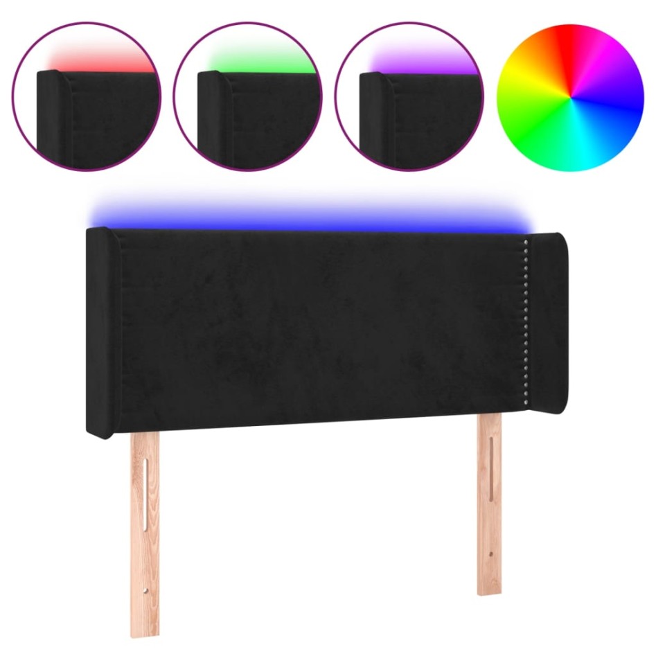 Cabecero con LED de terciopelo negro 83x16x78/88