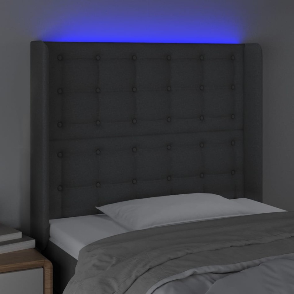Cabecero con LED de tela gris oscuro 83x16x118/128