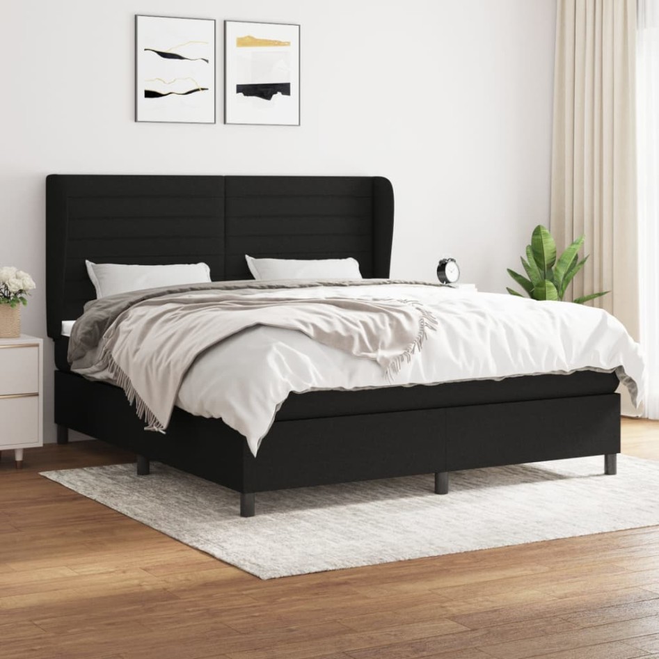 Cama box spring con colchón tela negro 160x200