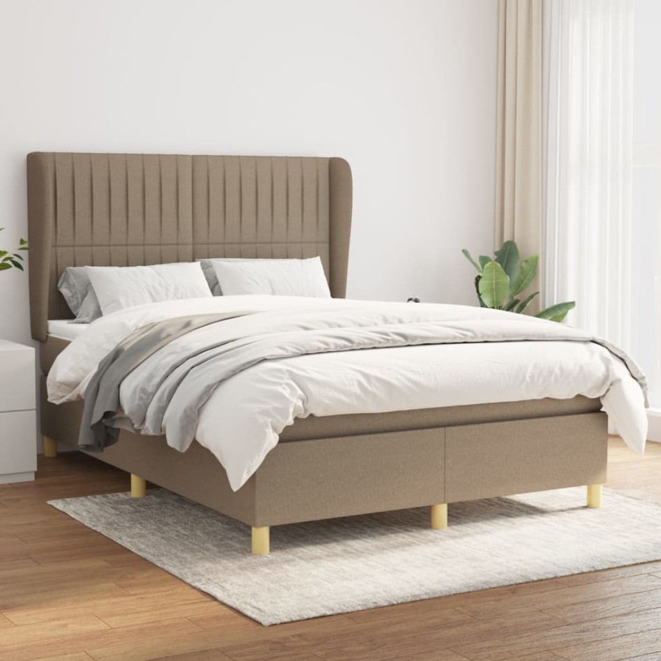 Cama box spring con colchón tela gris taupe 140x200