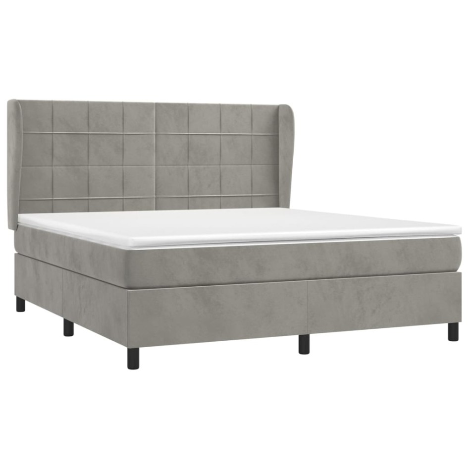 Cama box spring con colchón terciopelo gris claro 160x200