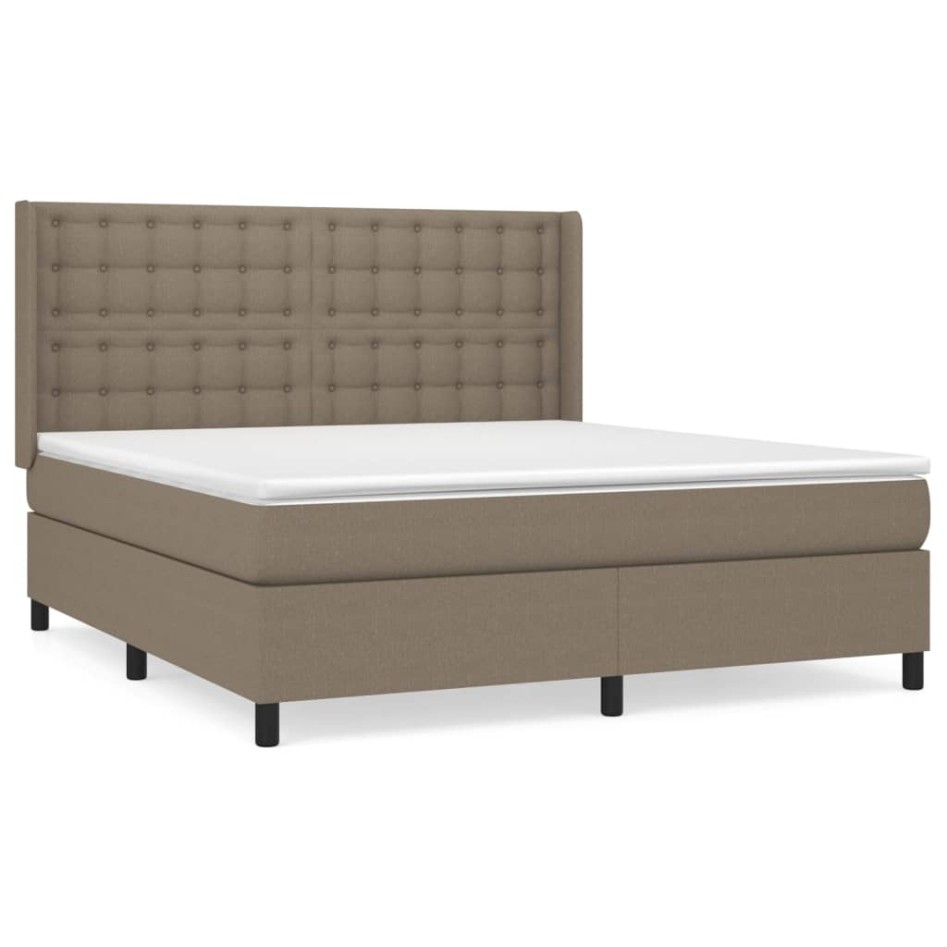 Cama box spring con colchón tela gris taupe 160x200