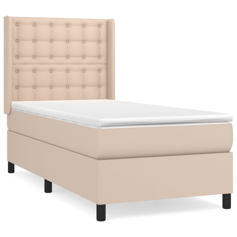Cama box spring con colchón cuero sintético capuchino