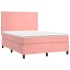 Cama box spring colchón y LED terciopelo rosa 140x190
