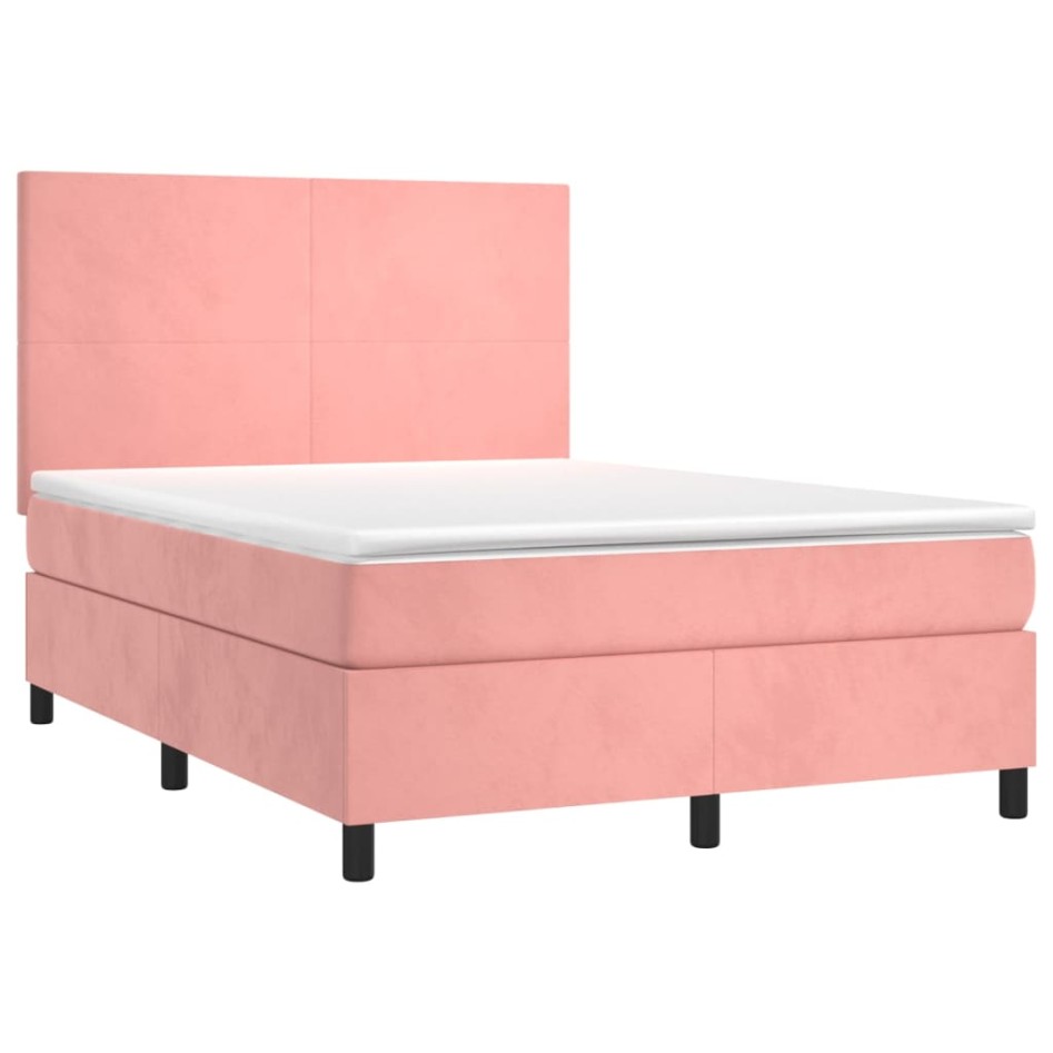 Cama box spring colchón y LED terciopelo rosa 140x200