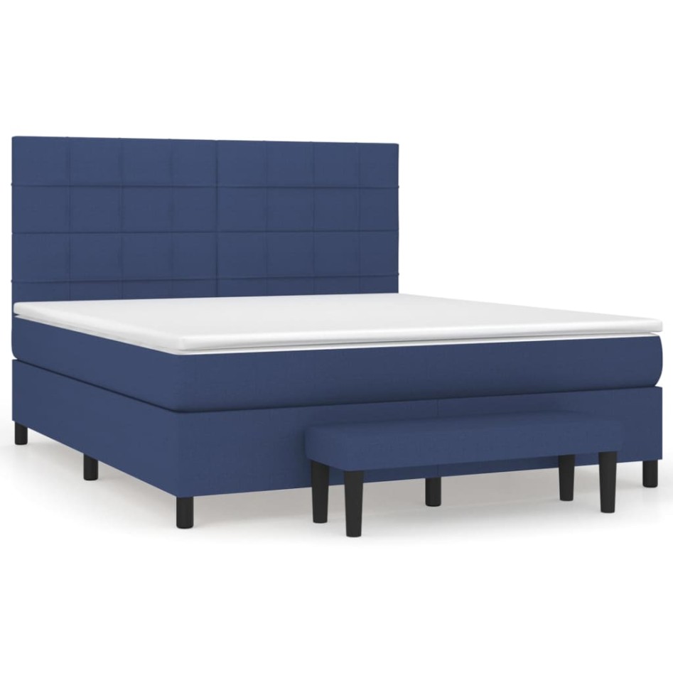 Cama box spring con colchón tela azul 160x200