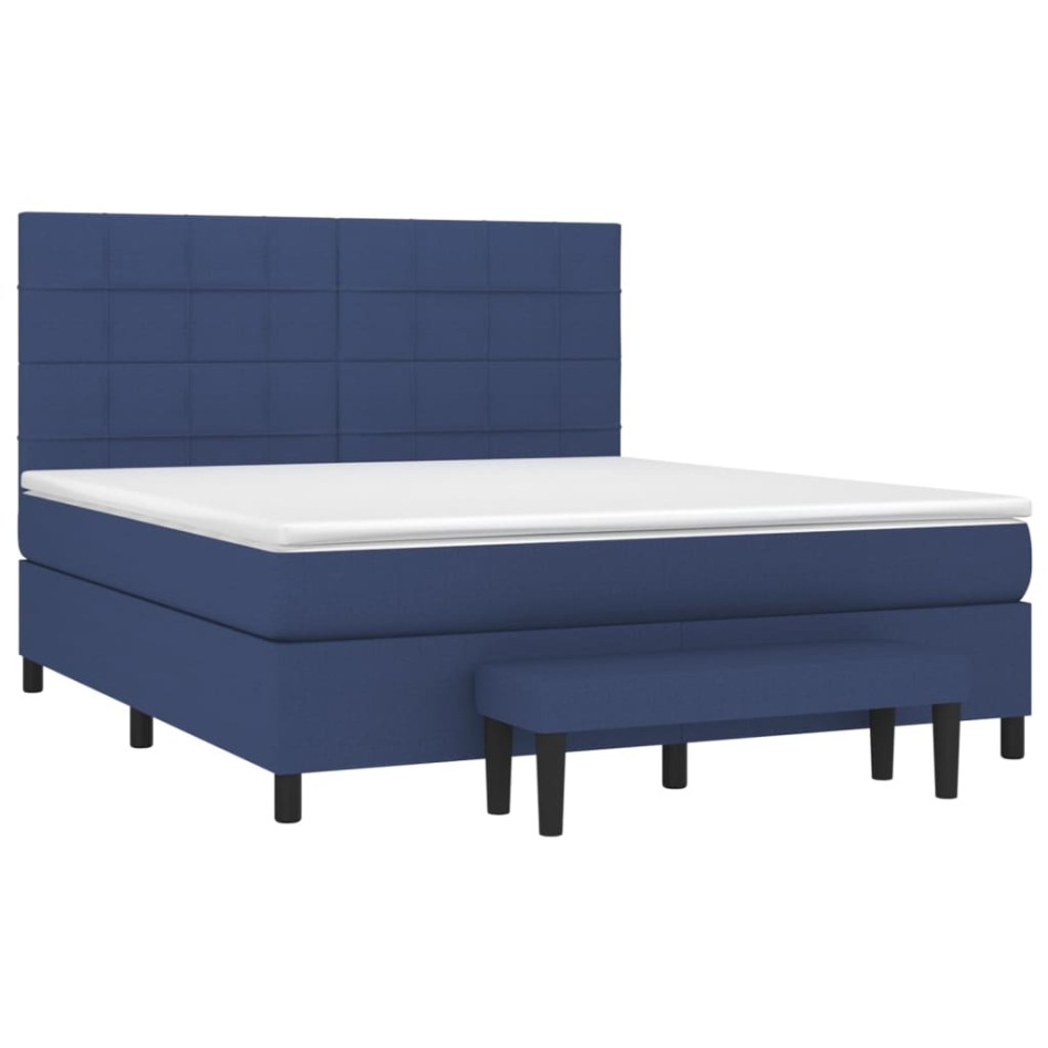 Cama box spring con colchón tela azul 160x200