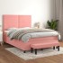 Cama box spring con colchón terciopelo rosa 140x200