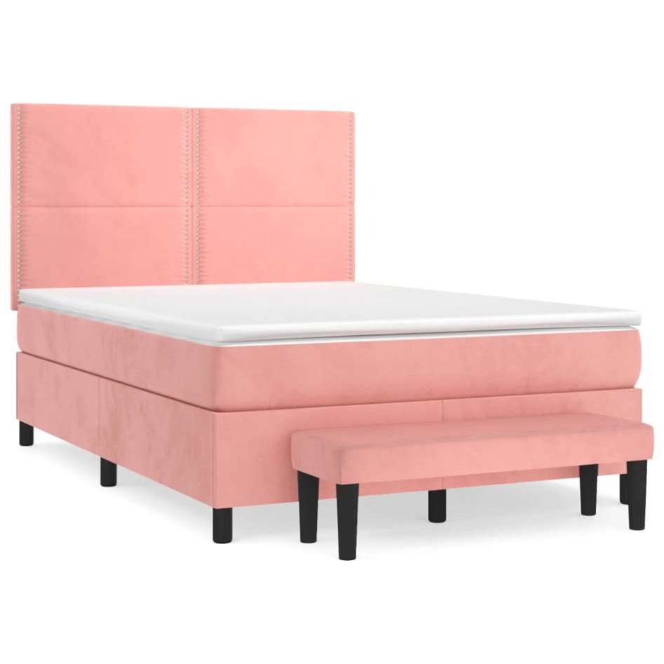 Cama box spring con colchón terciopelo rosa 140x190