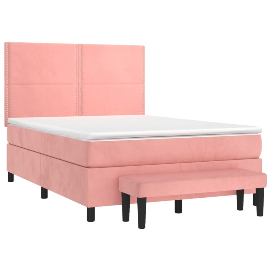 Cama box spring con colchón terciopelo rosa 140x190