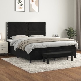 Cama box spring con colchón terciopelo negro 180x200