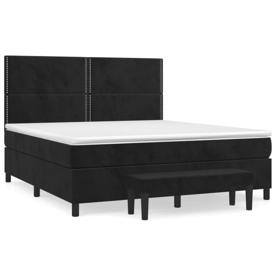 Cama box spring con colchón terciopelo negro 180x200