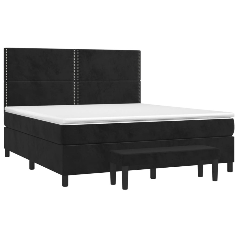 Cama box spring con colchón terciopelo negro 180x200