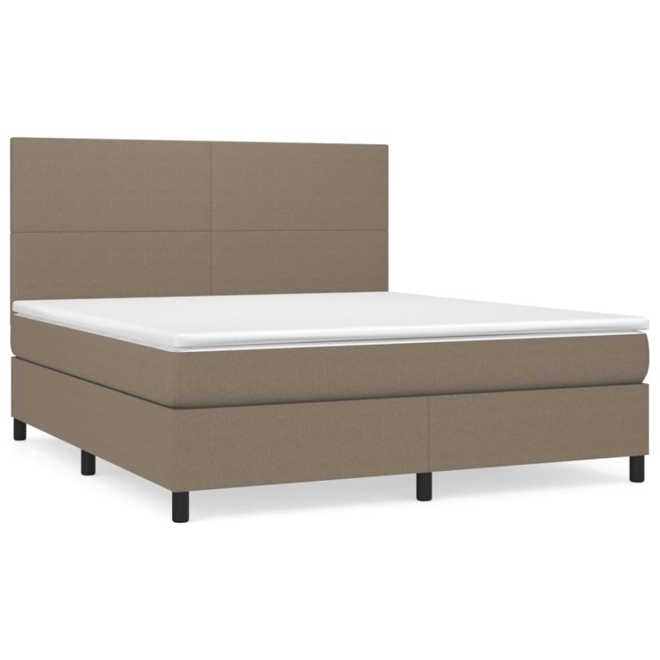 Cama box spring con colchón tela gris taupe 160x200