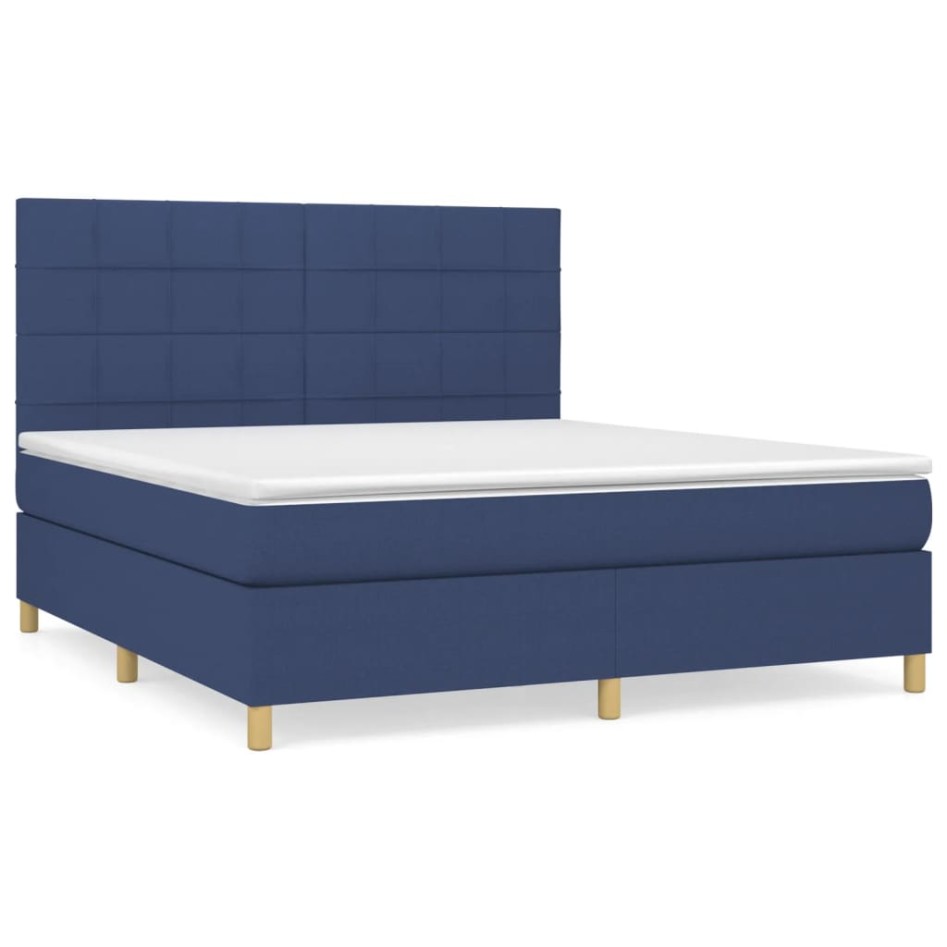 Cama box spring con colchón tela azul 160x200