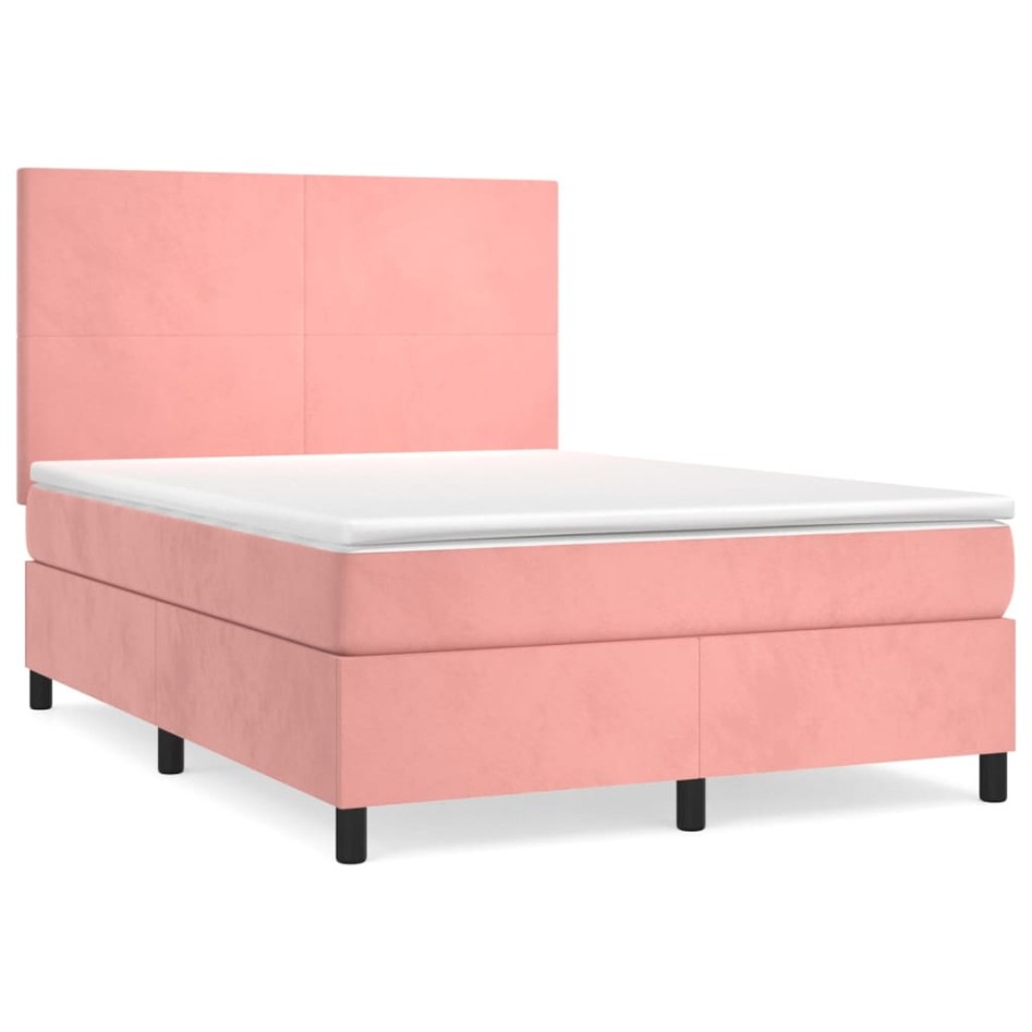 Cama box spring con colchón terciopelo rosa 140x190