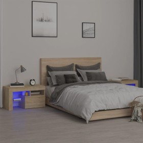 Mesitas de noche con luces LED 2 uds roble Sonoma