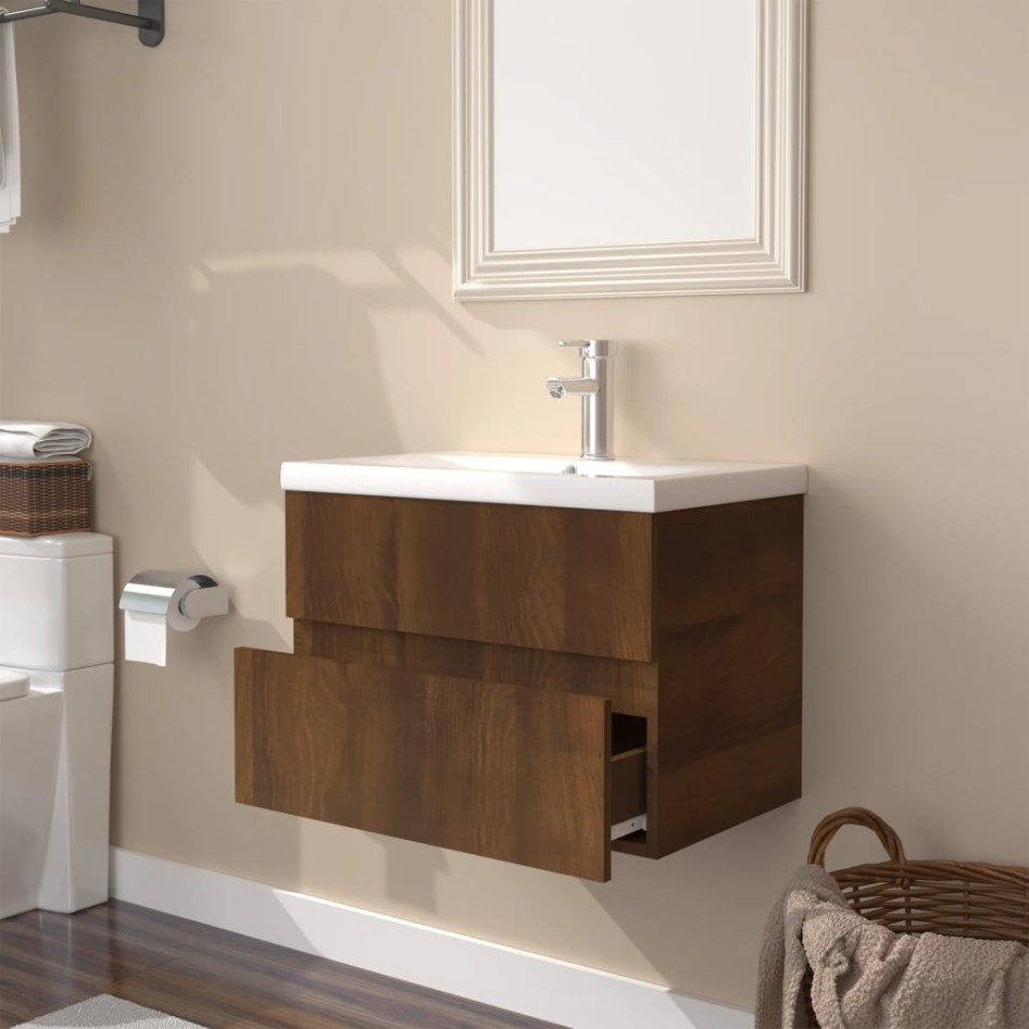 Mueble de baño con lavabo madera contrachapada marrón
