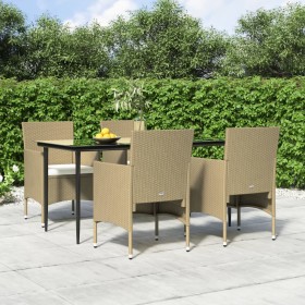 Juego de comedor de jardín 5 piezas con cojines beige y