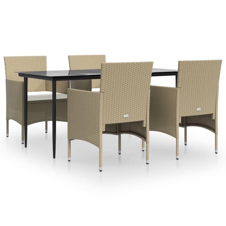 Juego de comedor de jardín 5 piezas con cojines beige y