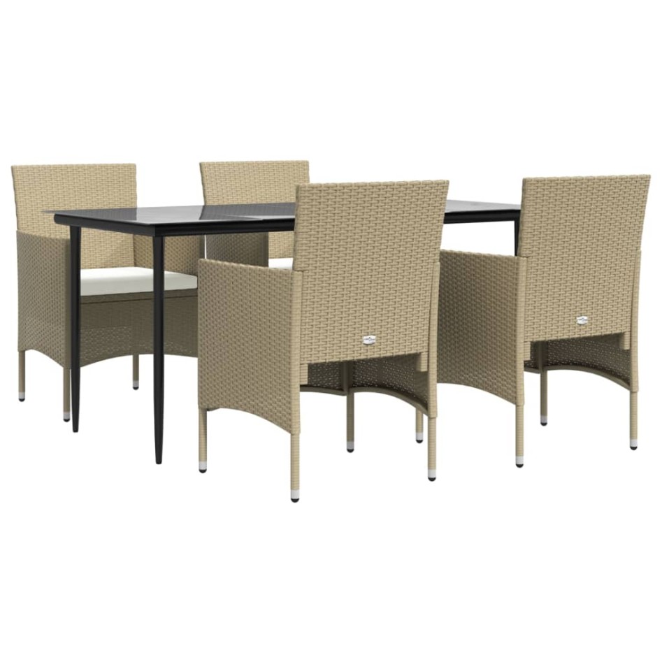 Juego de comedor de jardín 5 piezas con cojines beige y