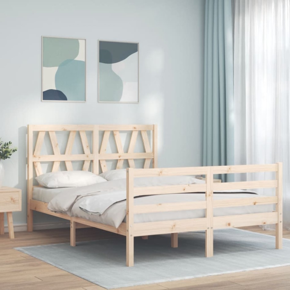 Estructura de cama con cabecero madera maciza 140x200