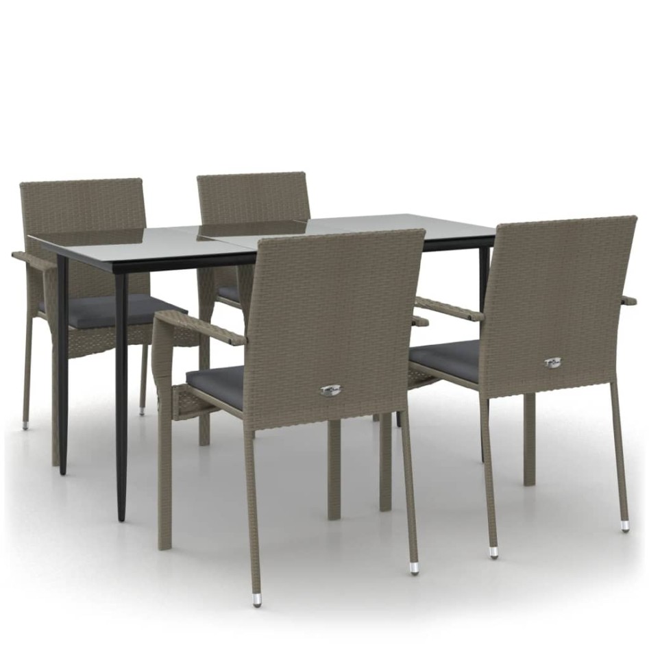 Set comedor jardín 5 pzas y cojines ratán sintético negro
