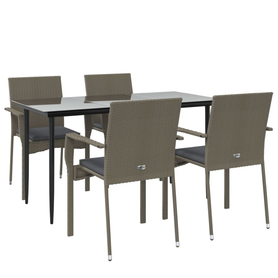 Set comedor jardín 5 pzas y cojines ratán sintético negro