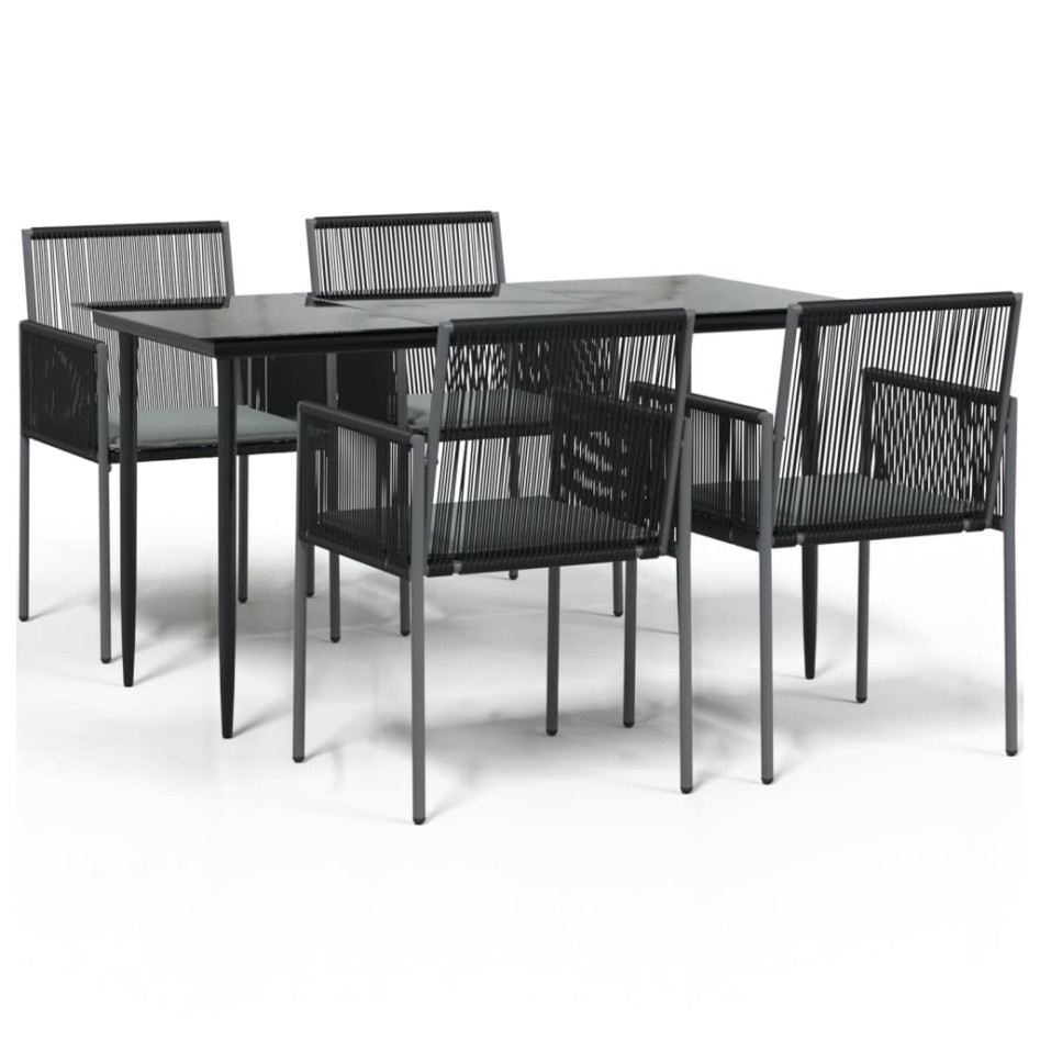 Set comedor jardín 5 pzas y cojines acero ratán sintético