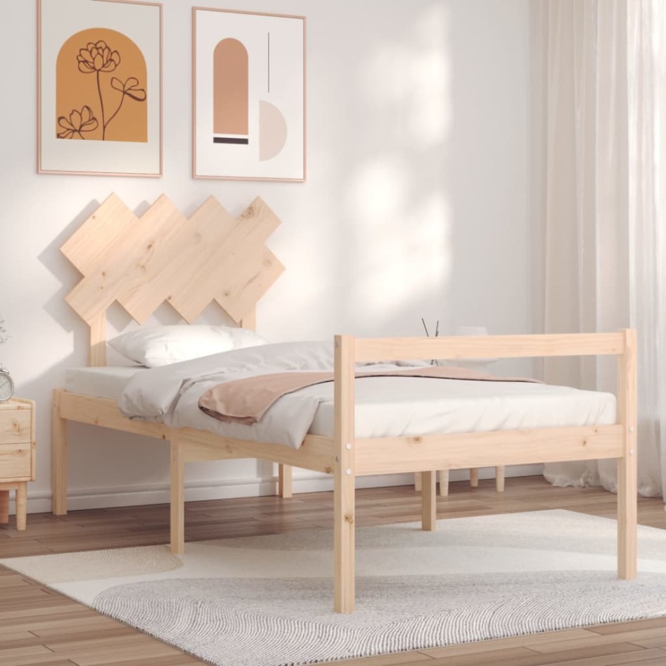 Cama para personas mayores con cabecero madera maciza 90x200