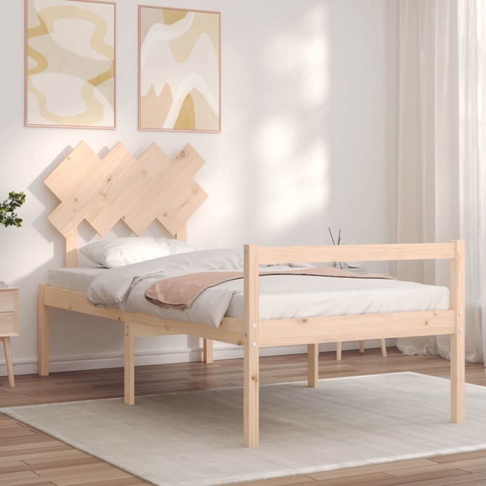 Cama para personas mayores con cabecero madera maciza 90x200