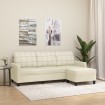 Sofá de 3 plazas con taburete cuero sintético crema 180 cm